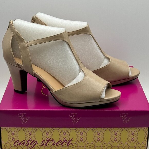 Easy Street Beige Open Toe Heels Back Zipper & 2.5" Heel Size 10WW NWB - Picture 1 of 10
